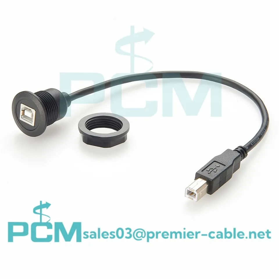 Panel Mount USB 2.0 Type B Round Flush Mount Cable