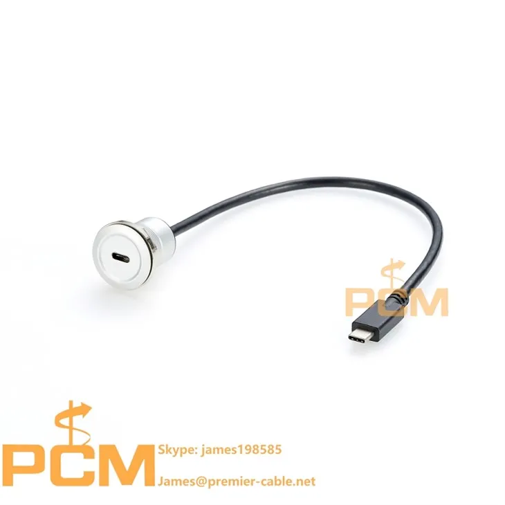 Round USB 3.1 Type-C Extension Cable Panel Mount
