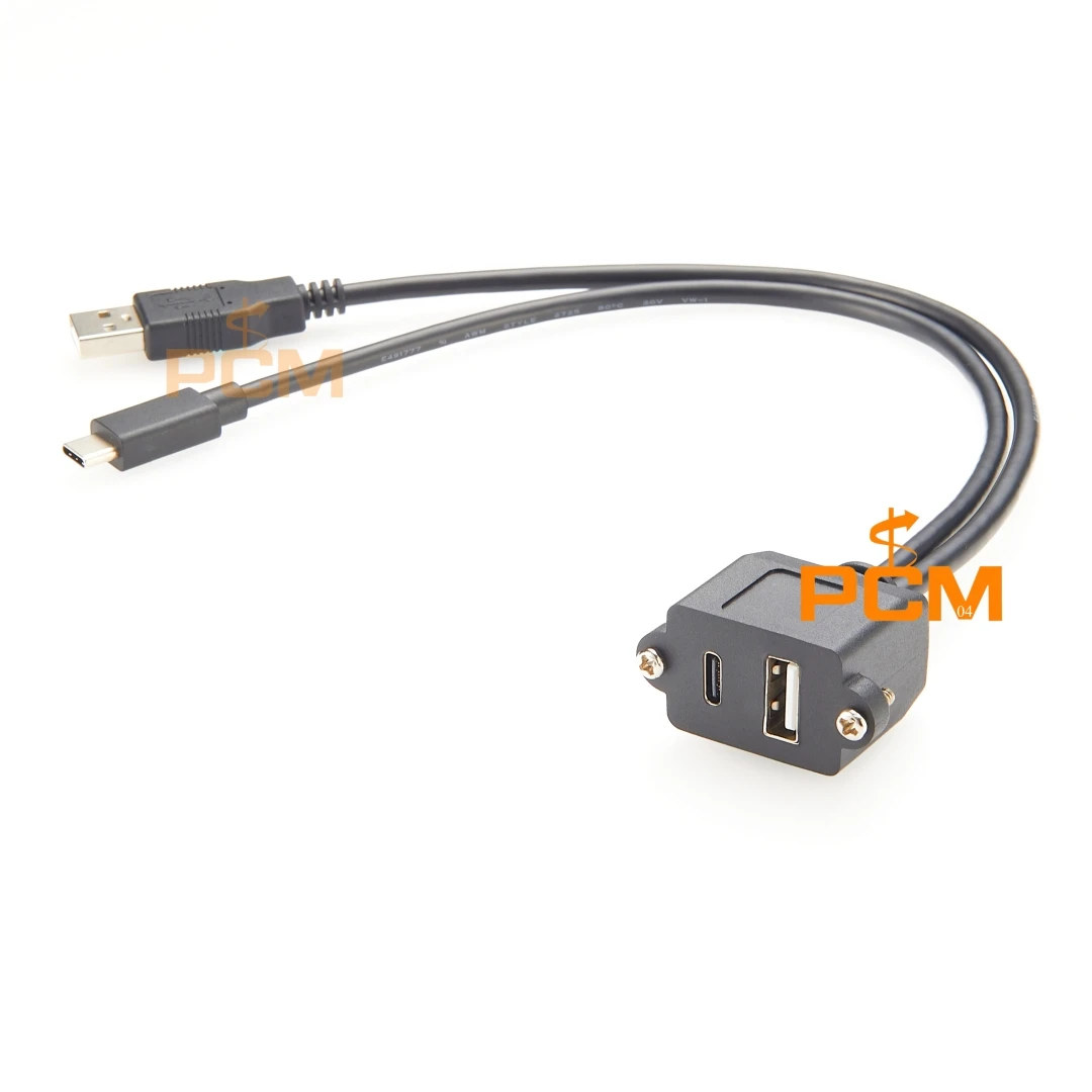 USB A And Type-C Stackable Panel Mount Cable